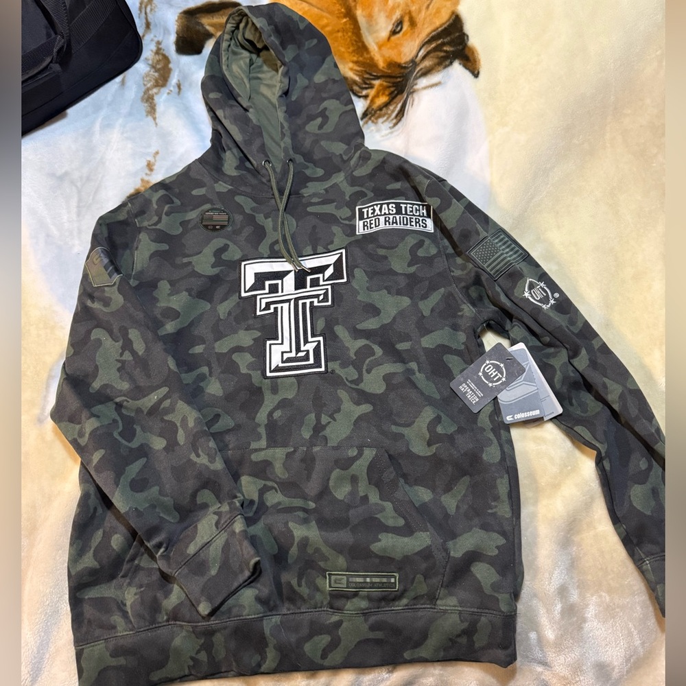 NEW Texas Tech Red Raiders Army Green Black Hoodie Sweater Camo Camouflage